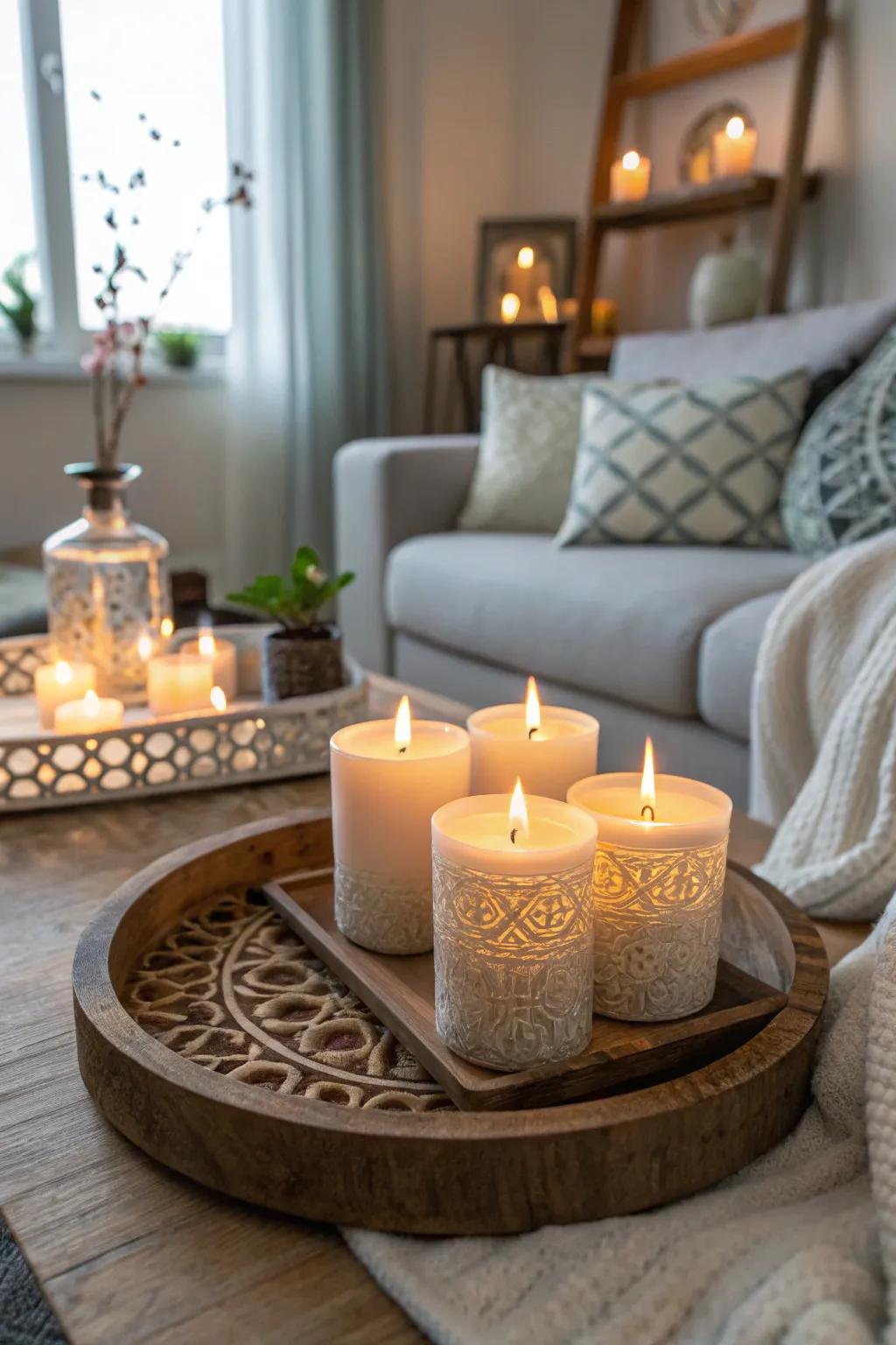 Create a relaxing ambiance with scented candles.