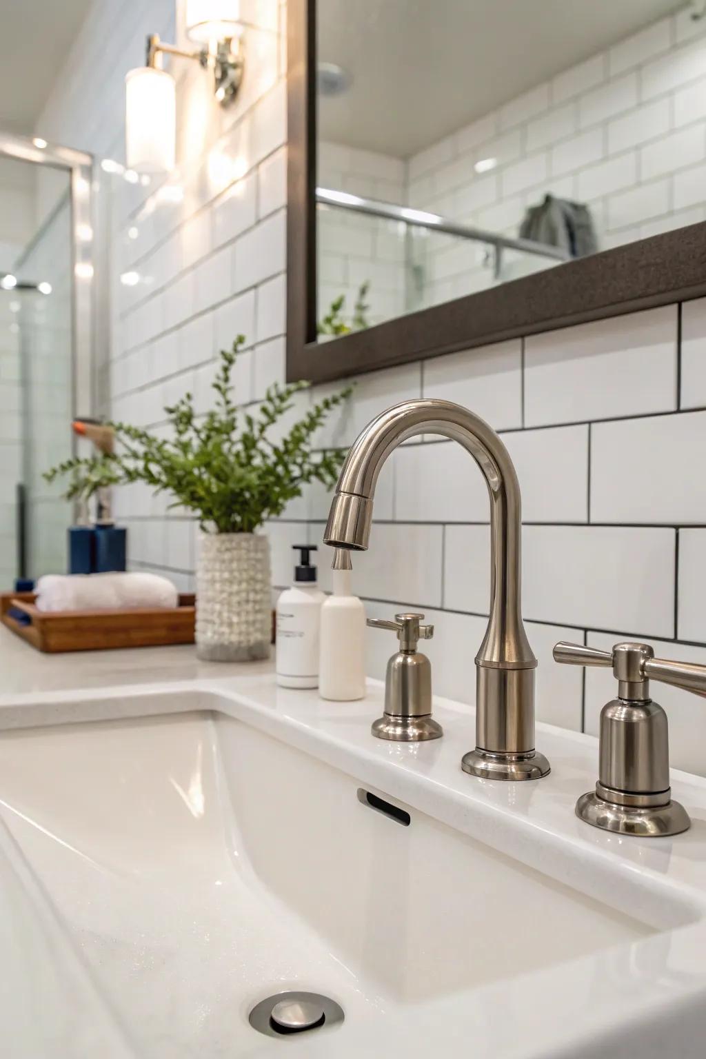 Modern fixtures add sophistication to this guest bathroom.