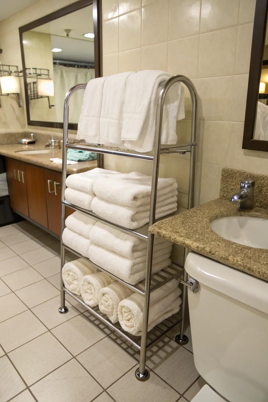 High-quality towels provide comfort and style in the guest restroom.