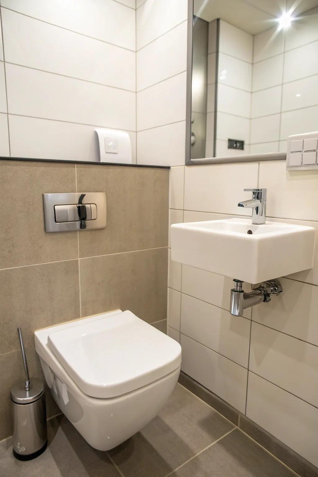 A compact sink maximizes space in a small guest toilet.