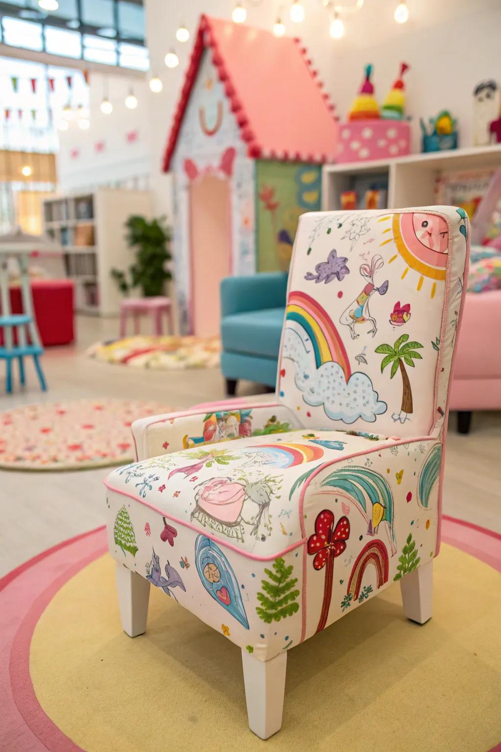 A playful hand painted chair brings joy to a child's room.