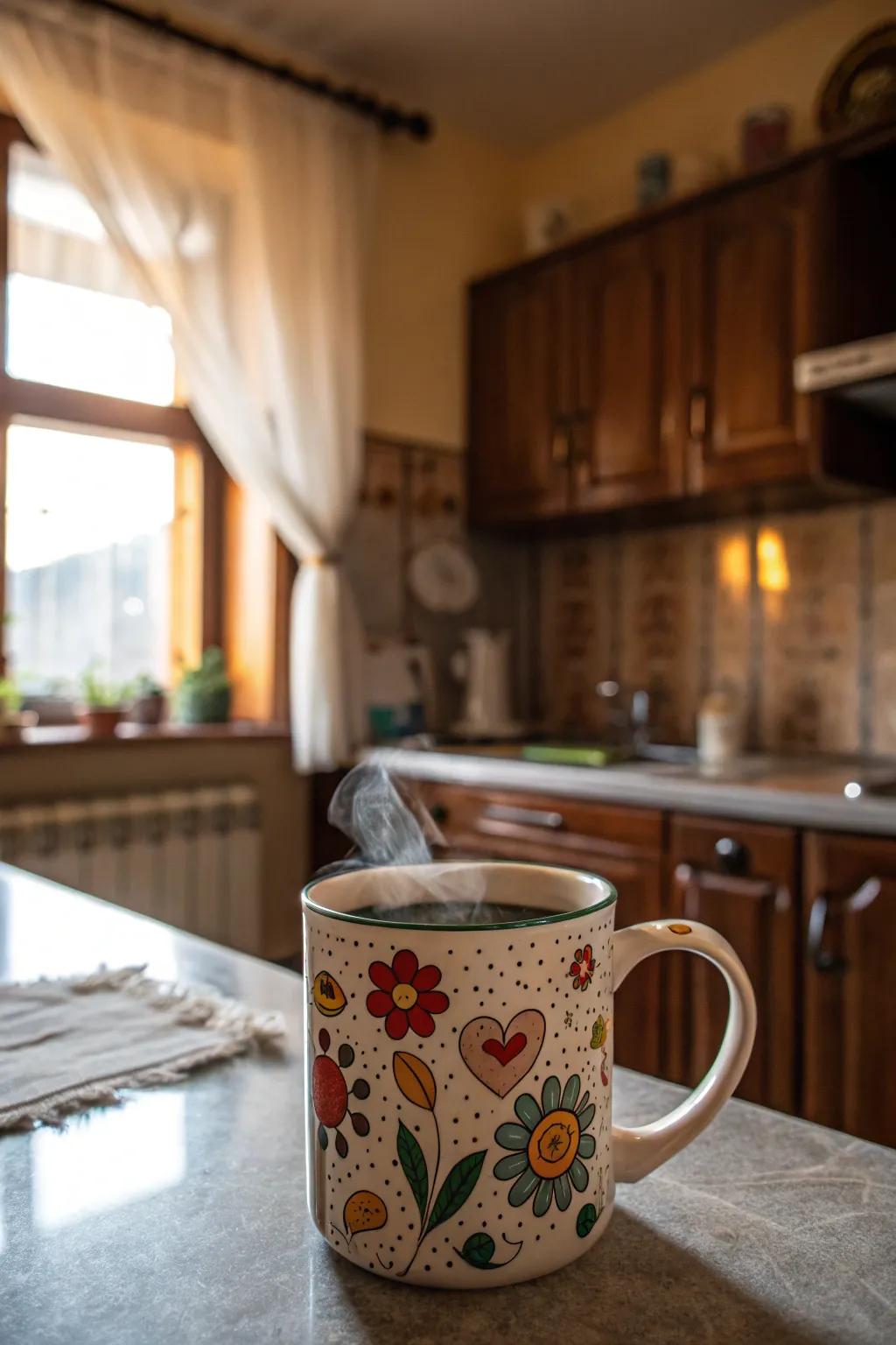 A cheerful ceramic mug that adds joy to every sip.