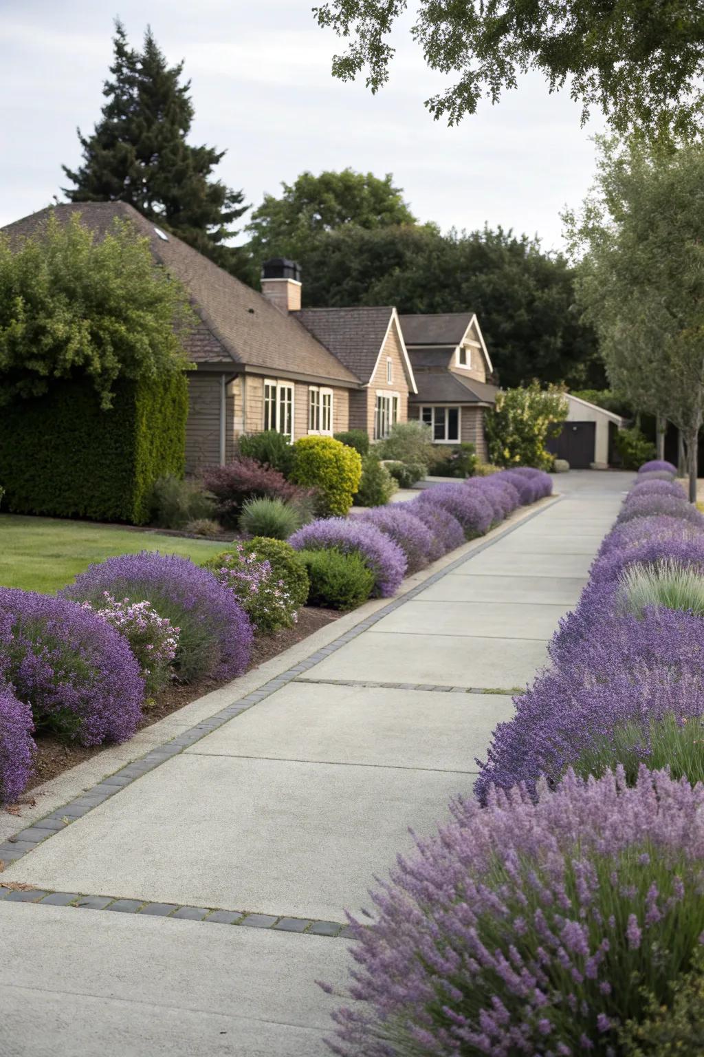 Lavender hedges providing a fragrant border along the driveway.