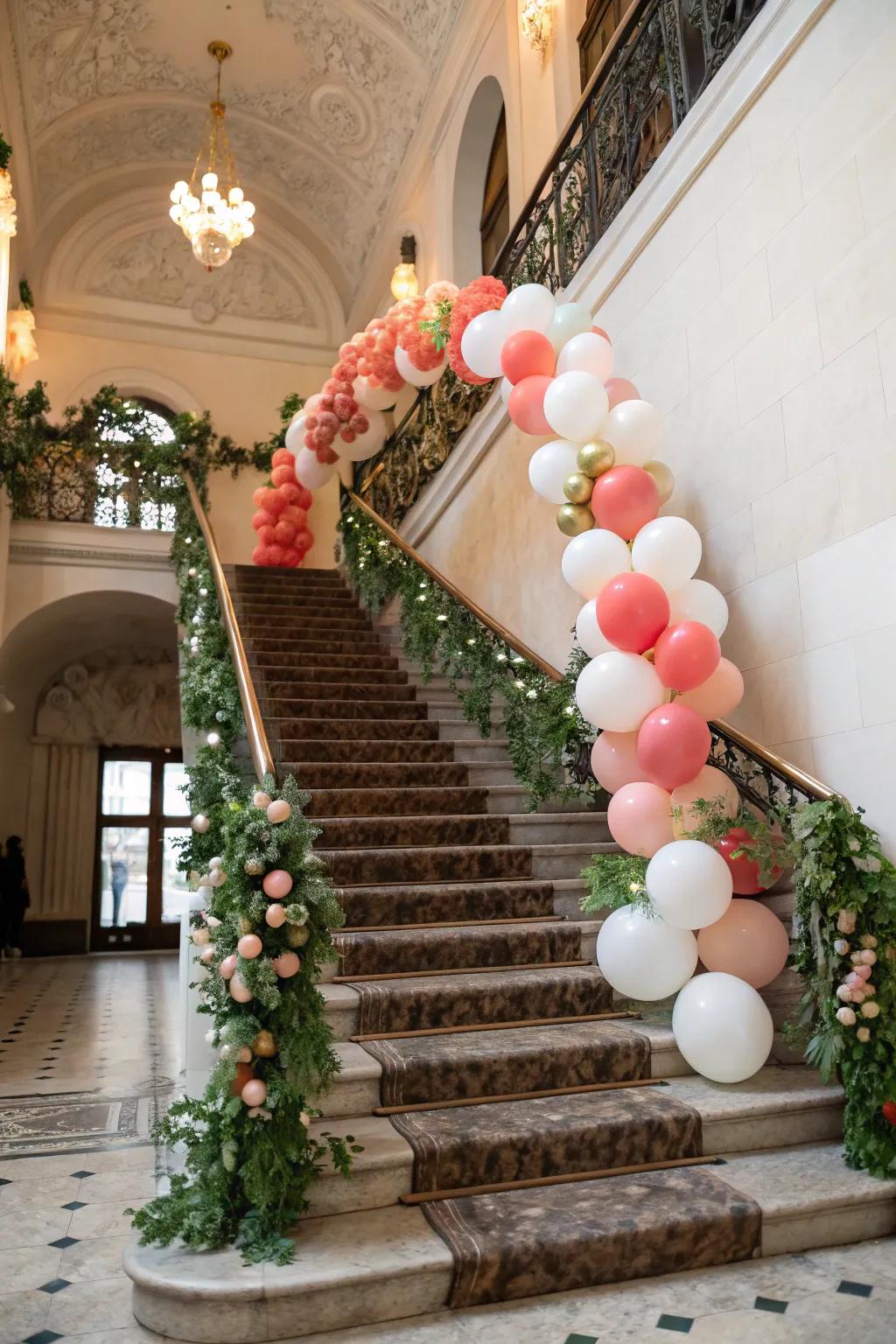 A grand helium balloon staircase garland.