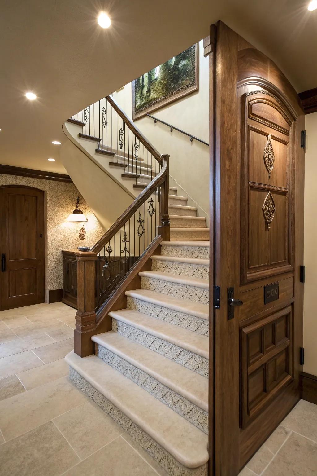 A hidden door within a staircase