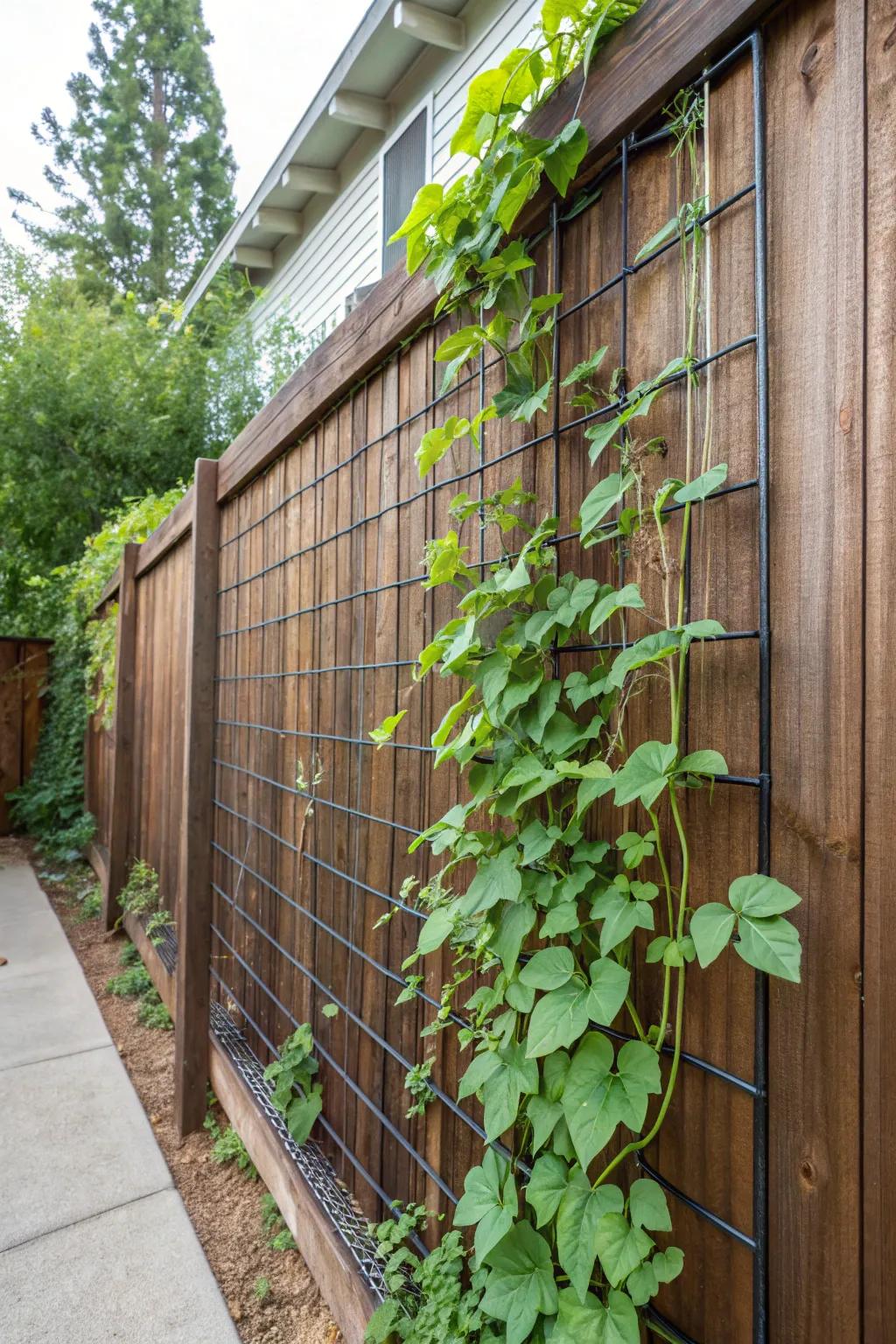 Elevate your garden's style with a bold hog wire trellis extension—where craftsmanship meets nature!
