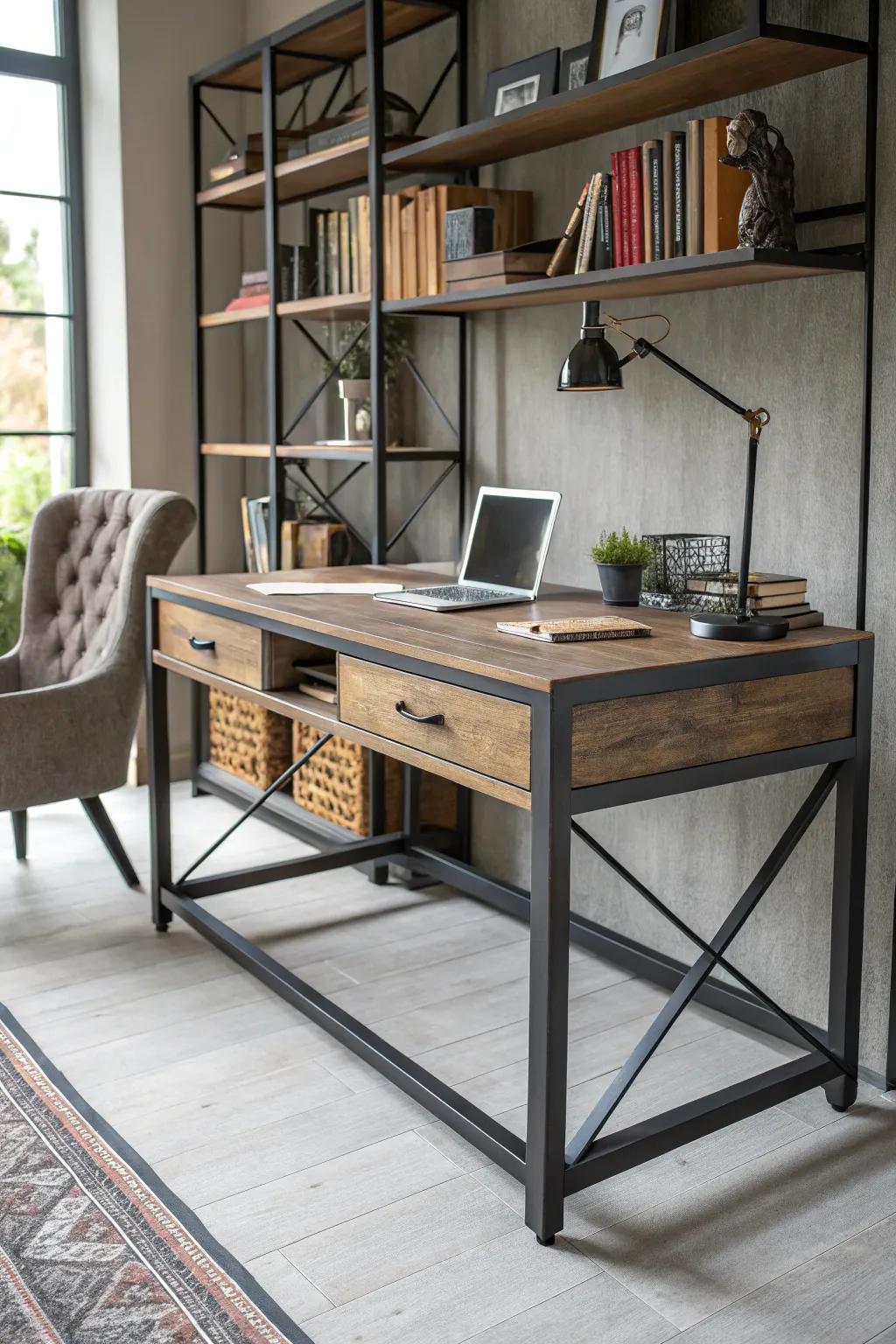 Industrial style brings a modern edge to your home office.