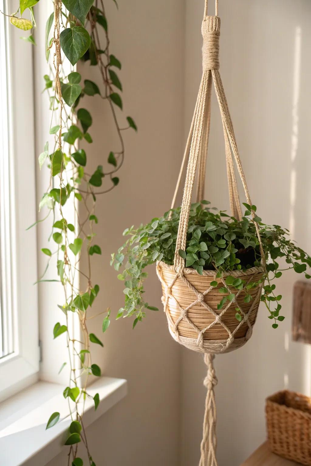 Elevate your space with a touch of boho elegance: handcrafted plant holders for your greenery.