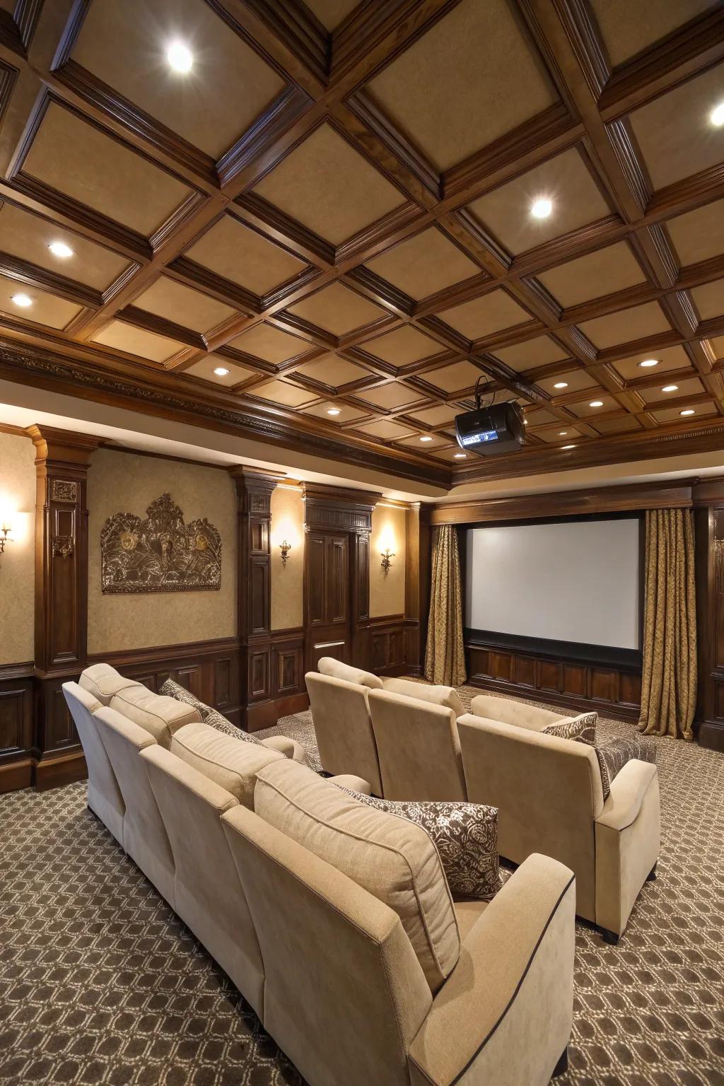 Coffered ceilings offer timeless elegance and depth.