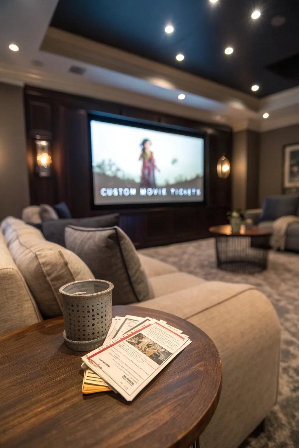 Personalized tickets add a unique touch to your home theater experience.