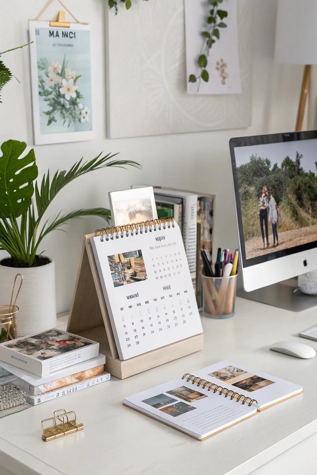 Craft a personal touch with a DIY photo desk calendar.