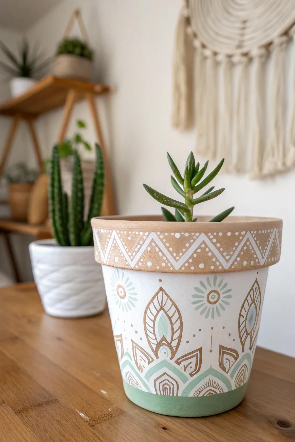 Transform your plant pots into stunning artistic pieces with simple stenciling techniques!