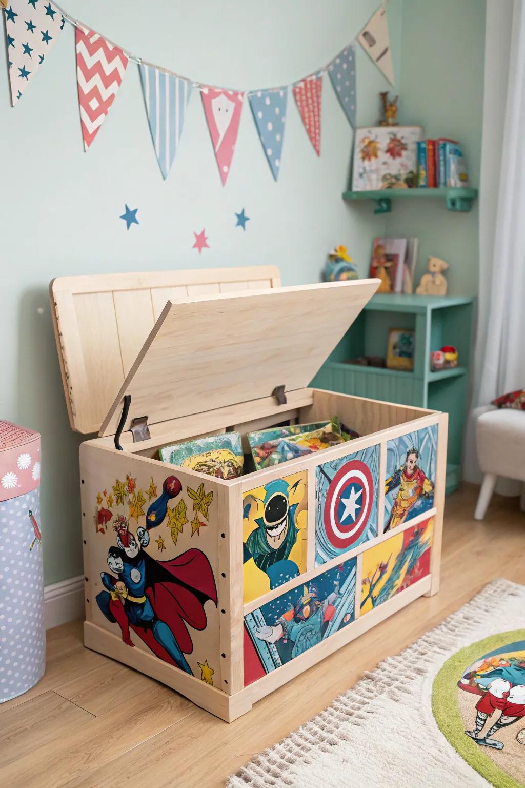 Make tidying up fun with a superhero-themed toy box.