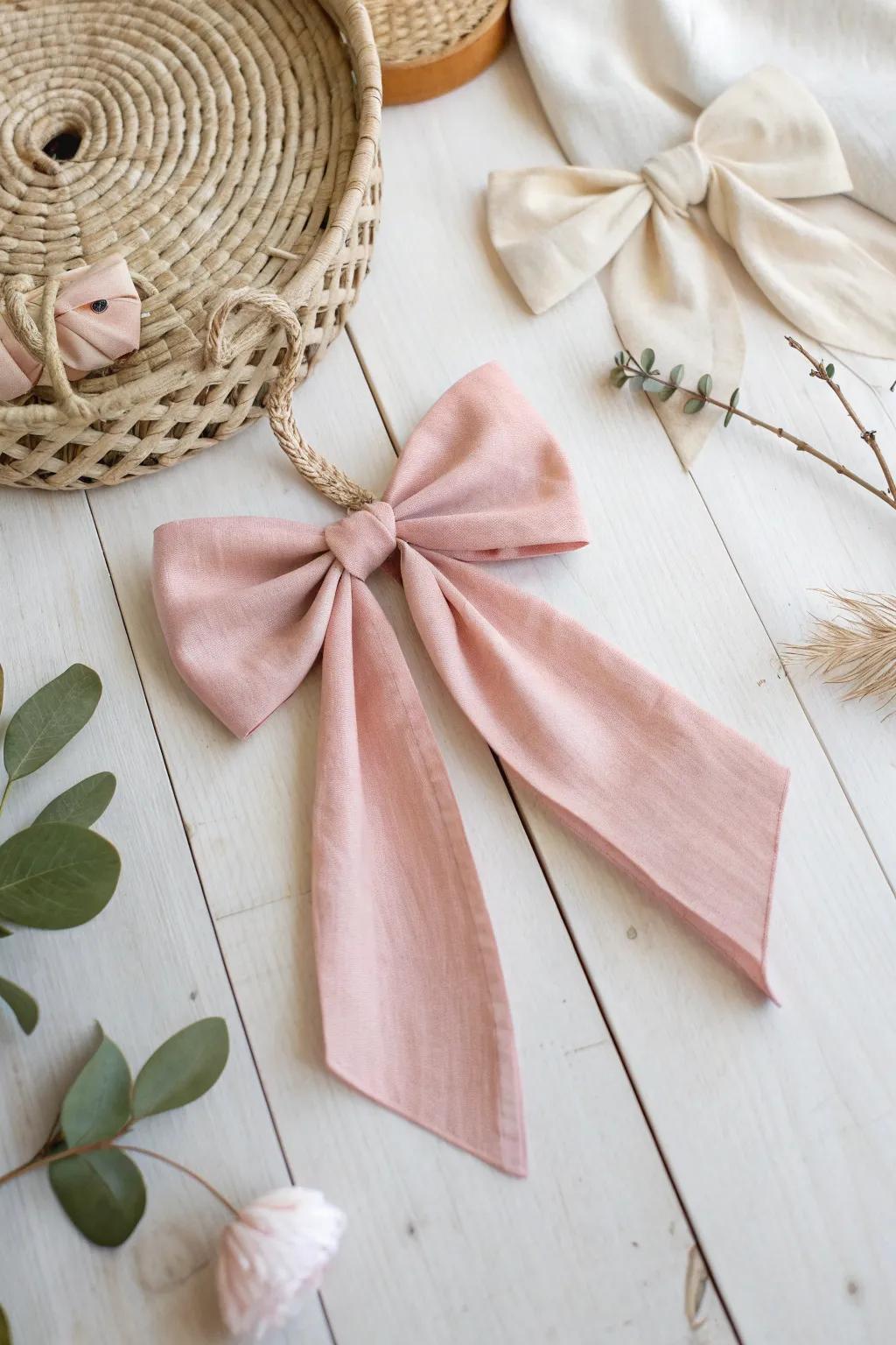 Embrace eco-friendly elegance with a charming no-sew fabric bow. Perfect for adding a cozy touch to any project.