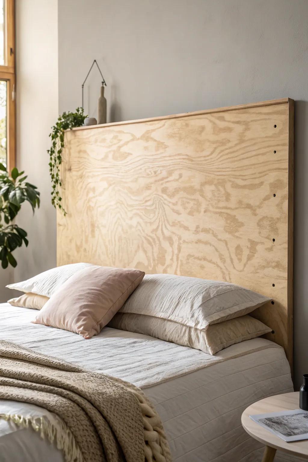 Transform your bedroom with the elegance of a minimalist plywood headboard—where simplicity meets natural beauty.
