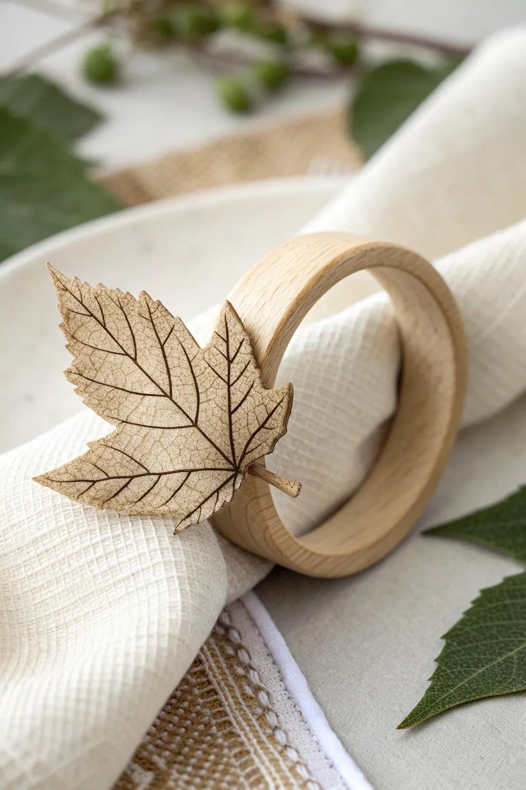 Embrace nature's artistry with this Leafy Elegance napkin ring.