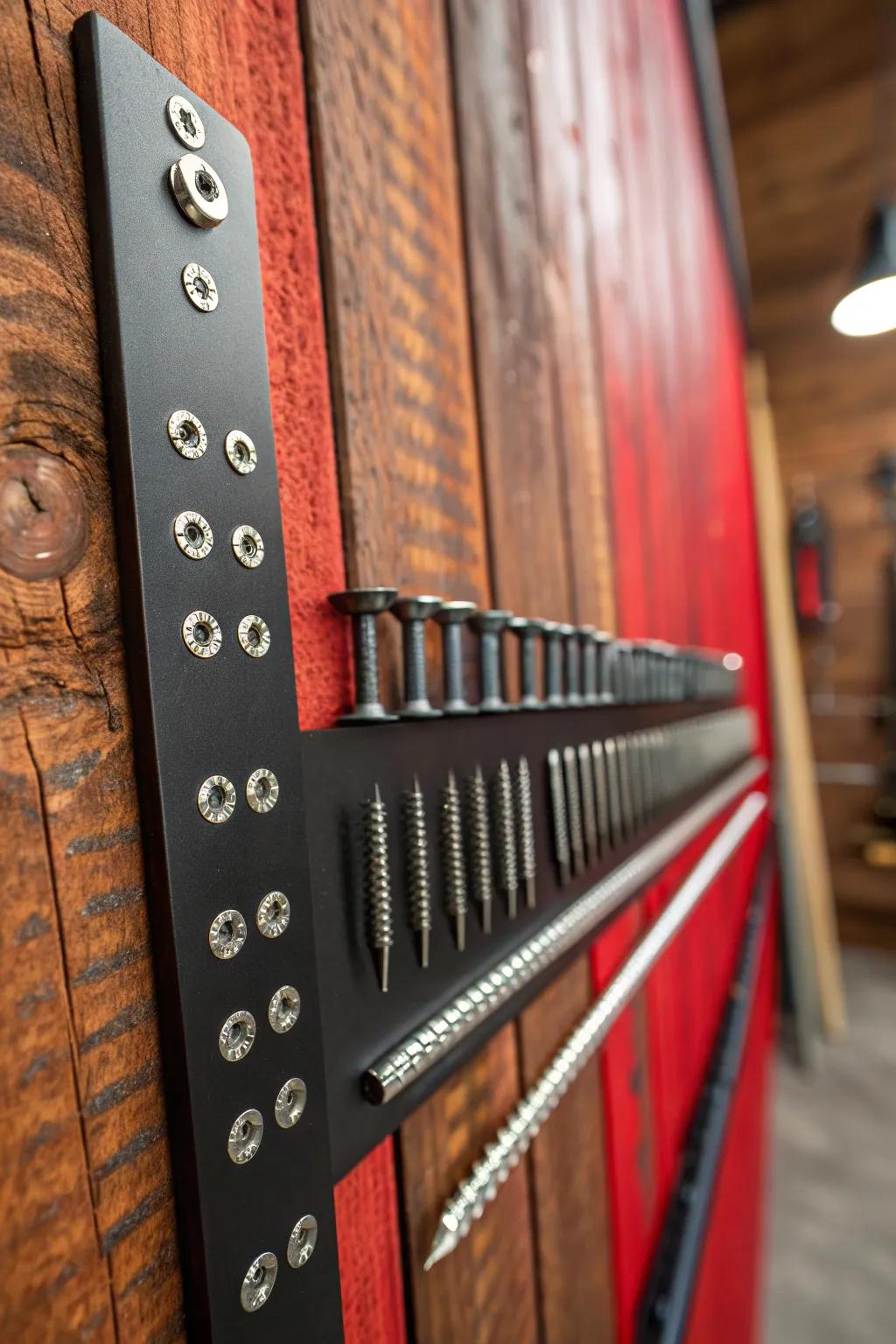 Elevate your workspace: Organize screws and nails with style and ease using a magnetic strip!
