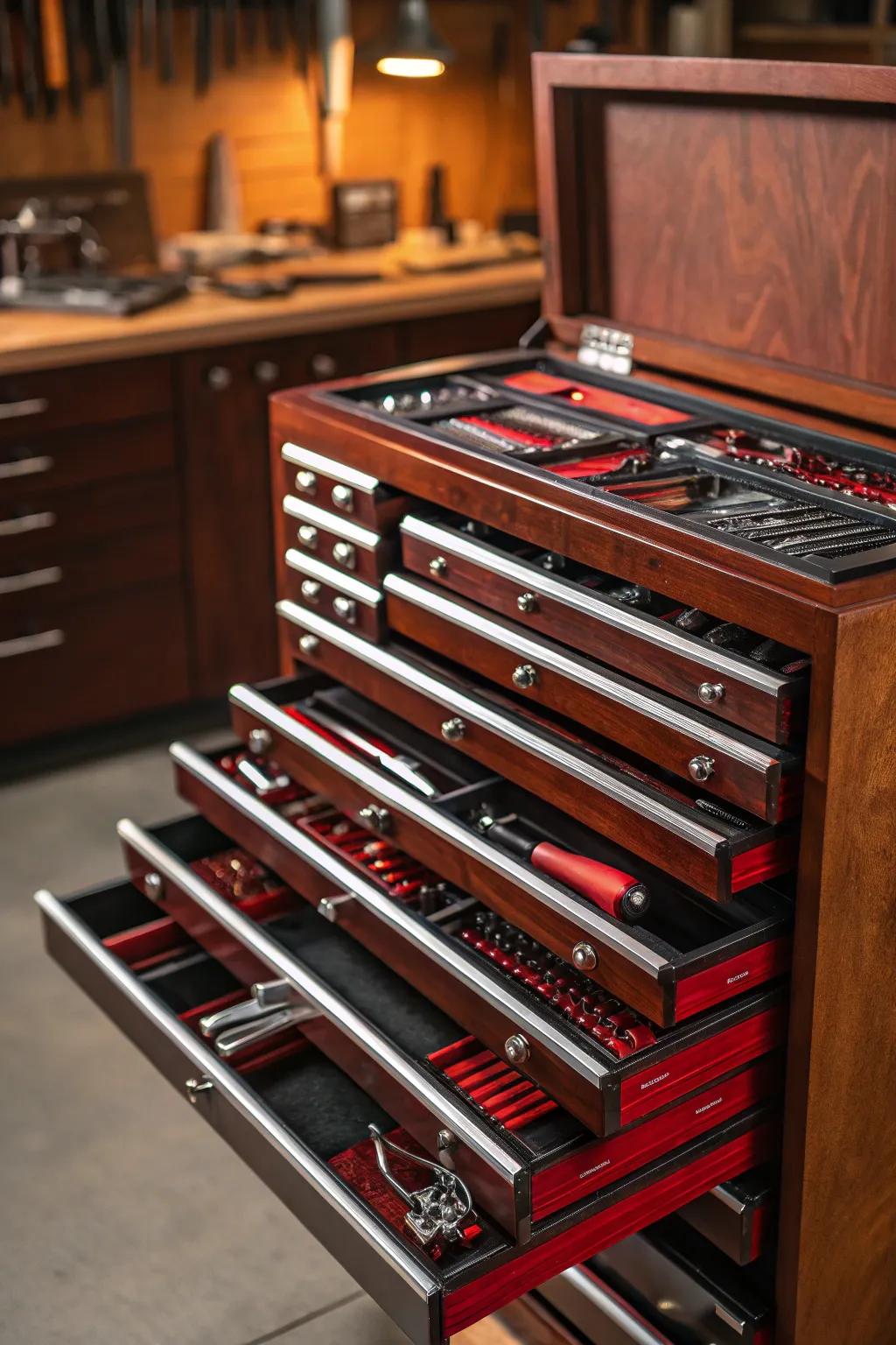 Unlock the art of organization with a masterfully crafted multi-drawer toolbox. Every tool has its perfect place.