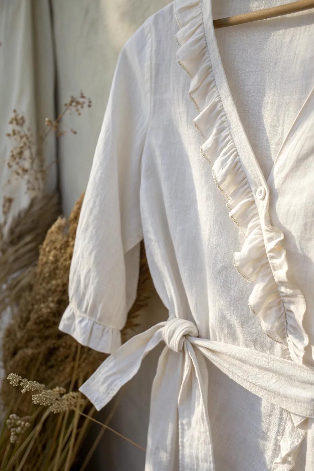 Transform your shirt with a chic ruffled side knot for an elegant touch of drama.