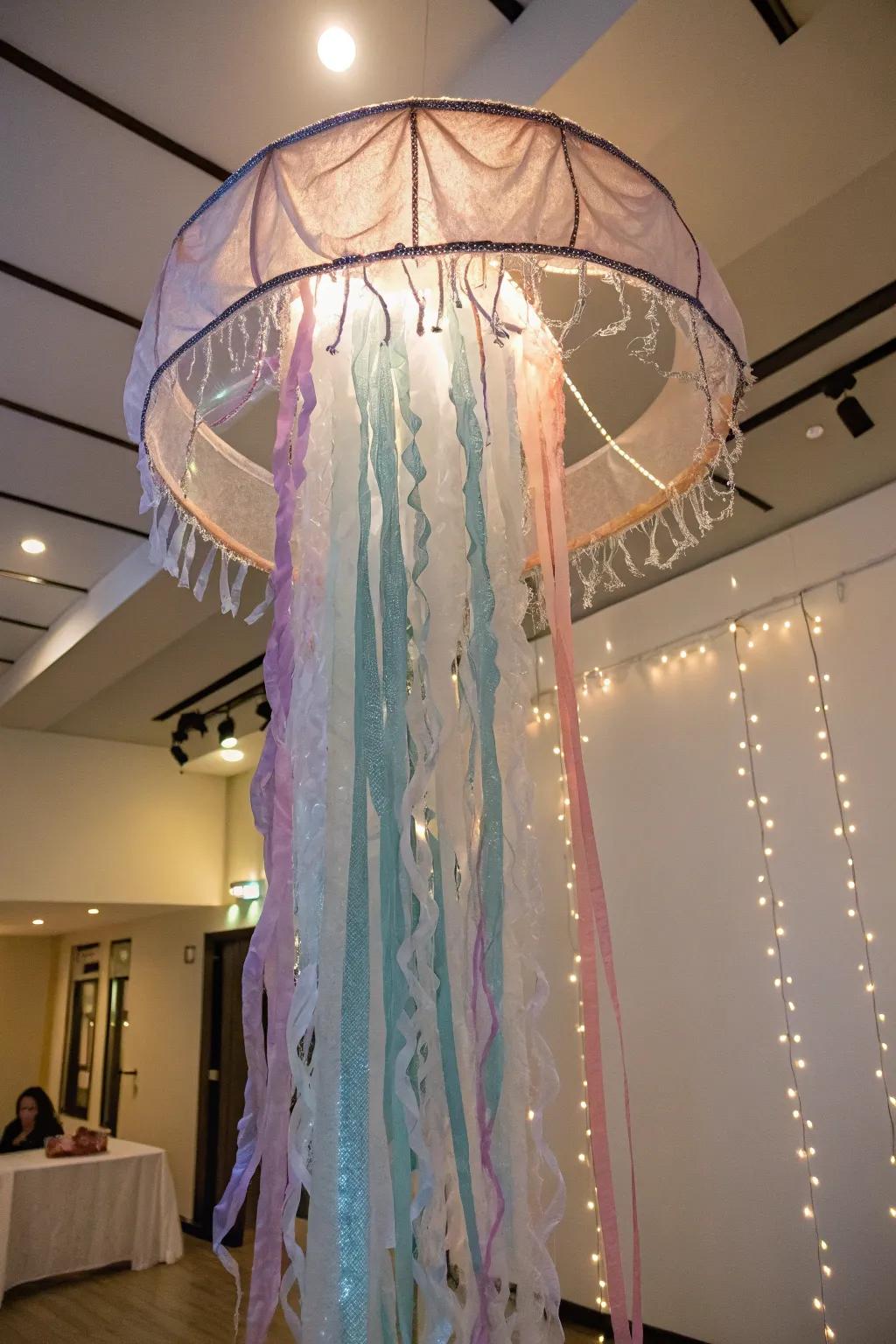 Illuminate your creativity with this ethereal jellyfish costume, where simplicity meets magical elegance.
