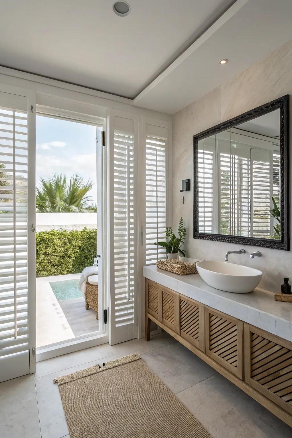 Minimalist shutters offer a sleek and functional addition to modern bathrooms.