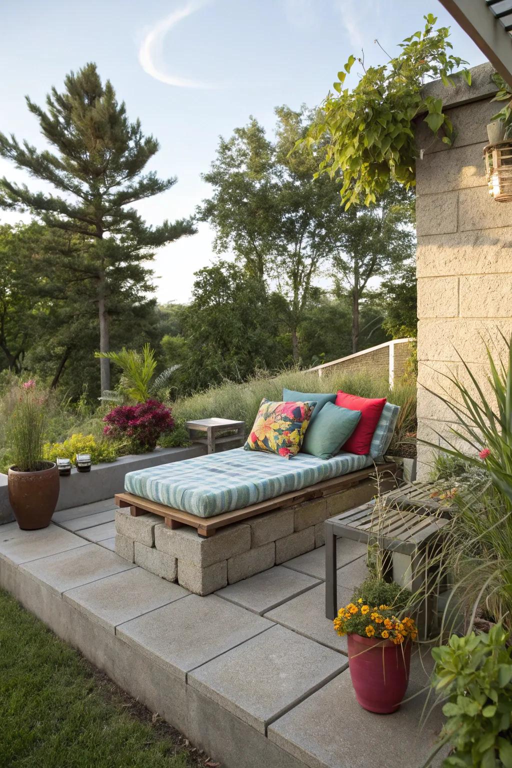 Relax in style with a cinder block lounger.