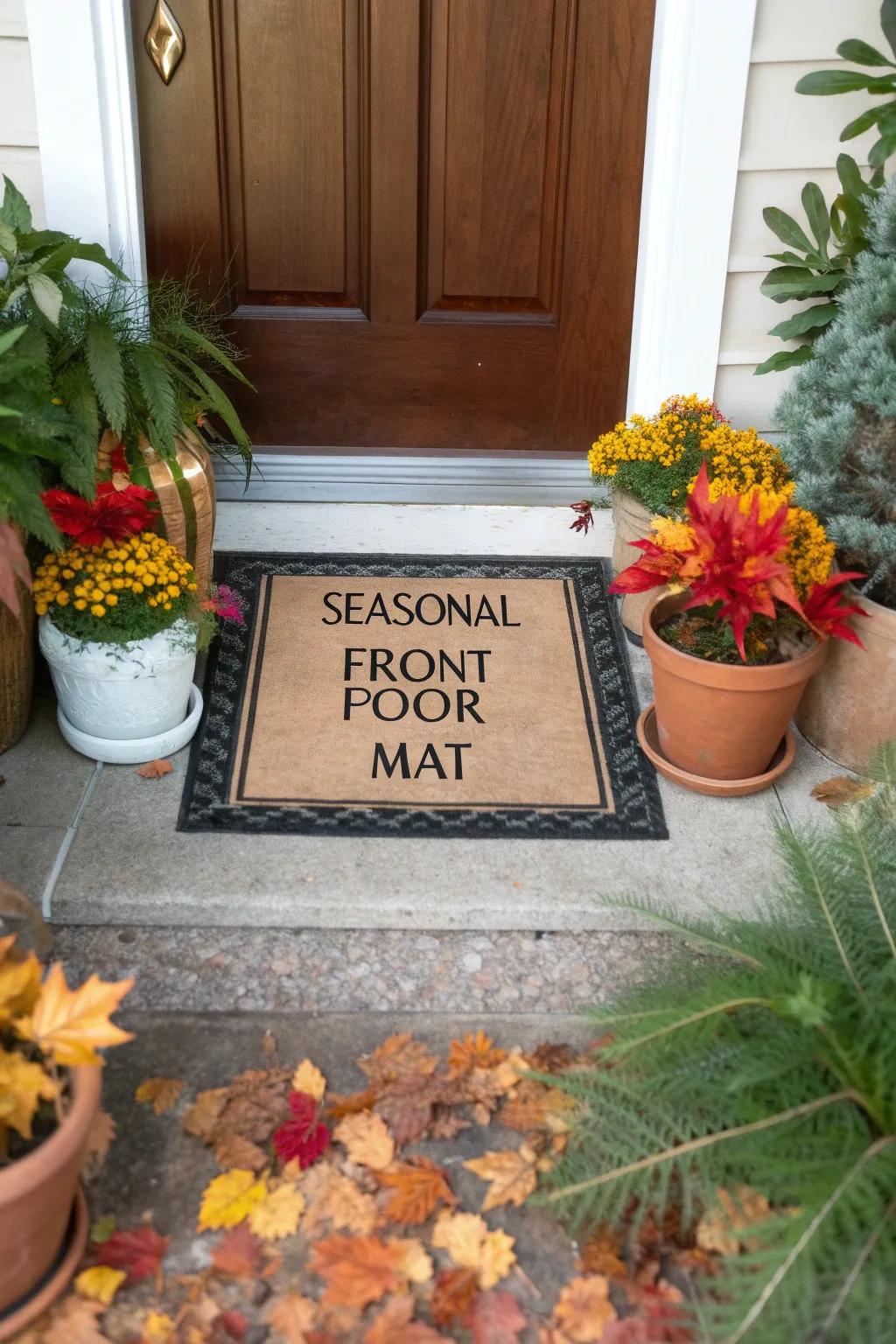 Welcome guests with a seasonal vinyl door mat.