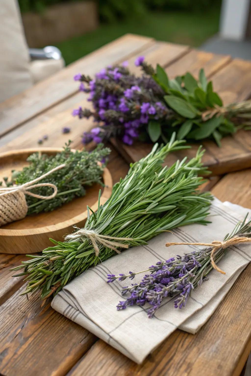 Earthy herb-infused bouquets that add fragrance and texture.