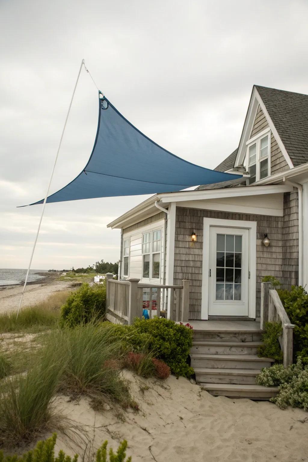 A canvas sail shade adds a whimsical touch while keeping dry.