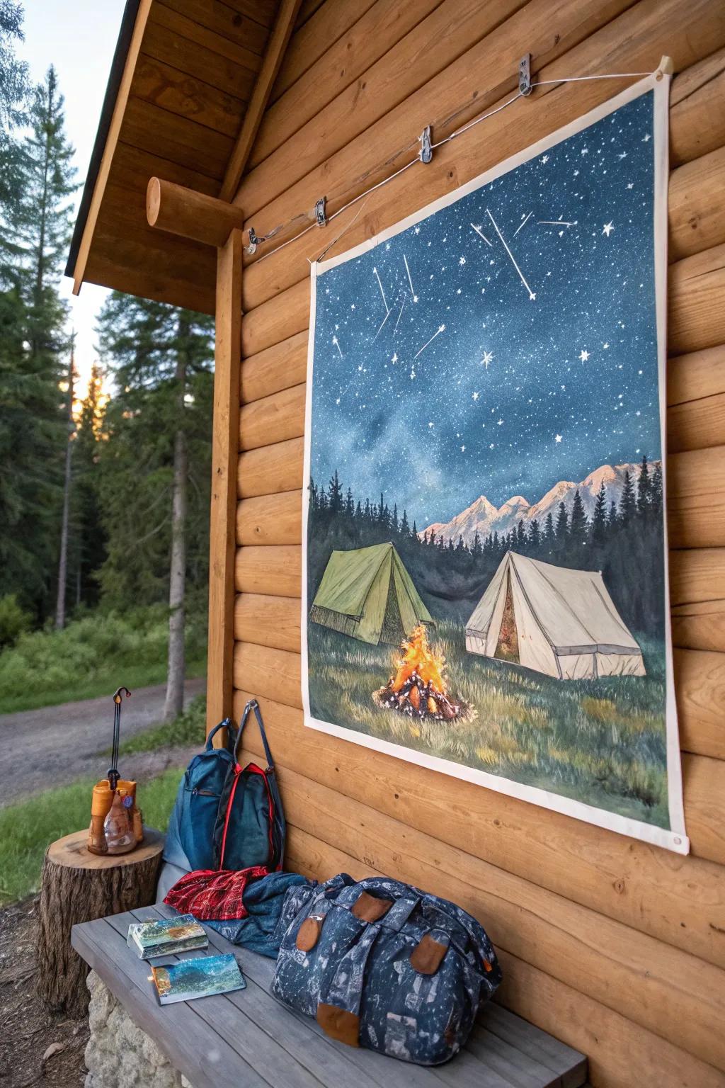 Rekindle camping adventures with a vibrant painting.