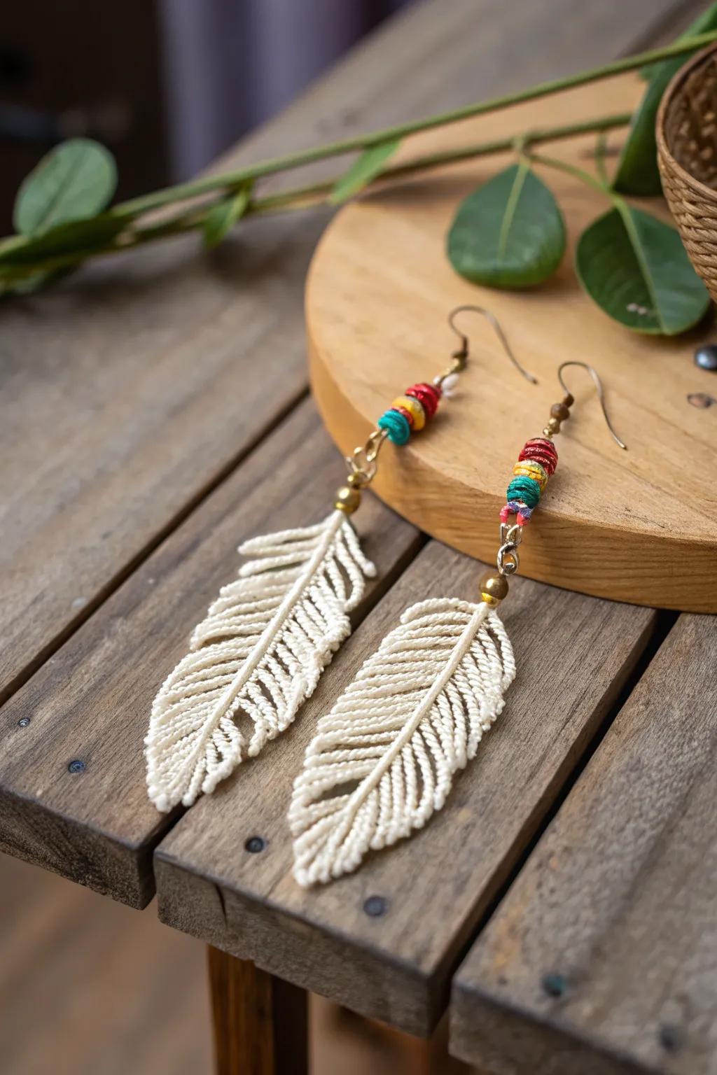 Boho macramé feather earrings, a crafting favorite.