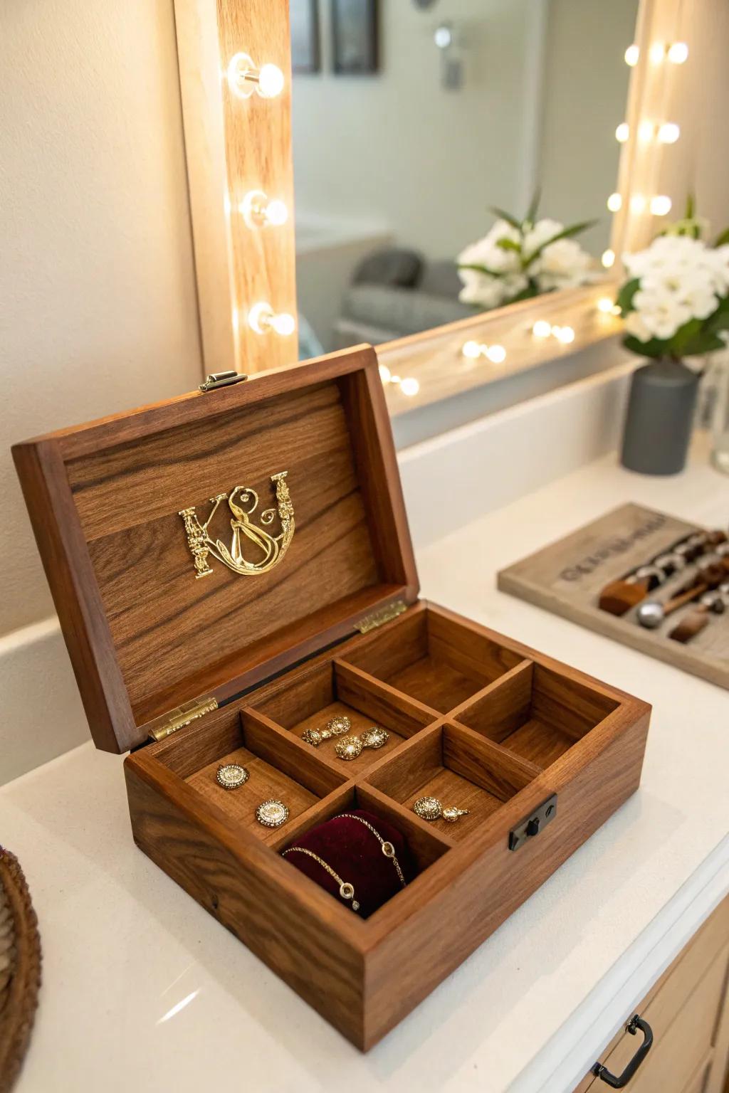 Store your treasures in a personalized wooden jewelry box.