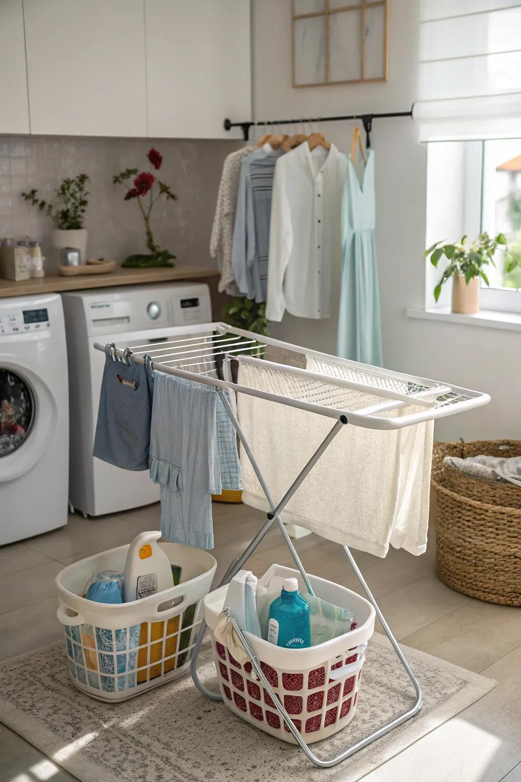 A practical foldable drying rack for small spaces.