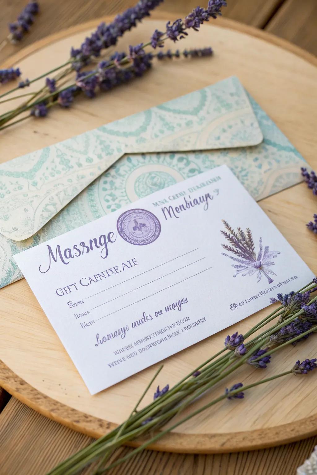 A gift certificate for a relaxing massage to rejuvenate the new mom.