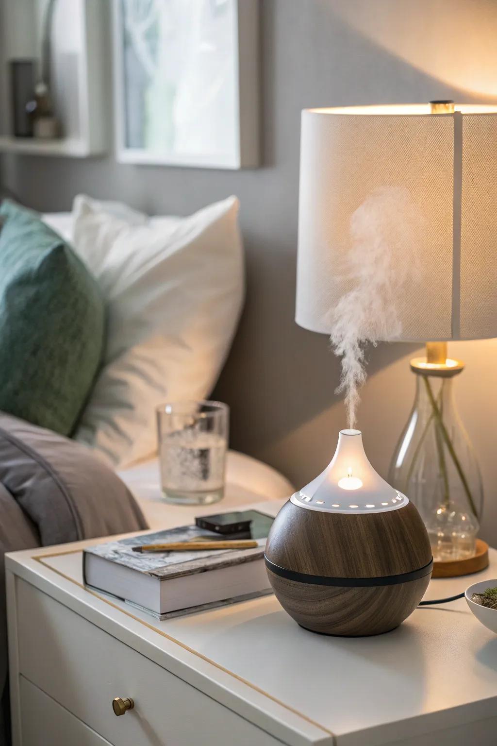 Create a serene atmosphere with an aromatherapy diffuser.