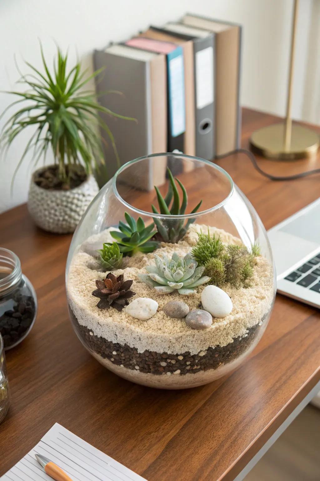 A DIY terrarium brings a natural touch indoors.