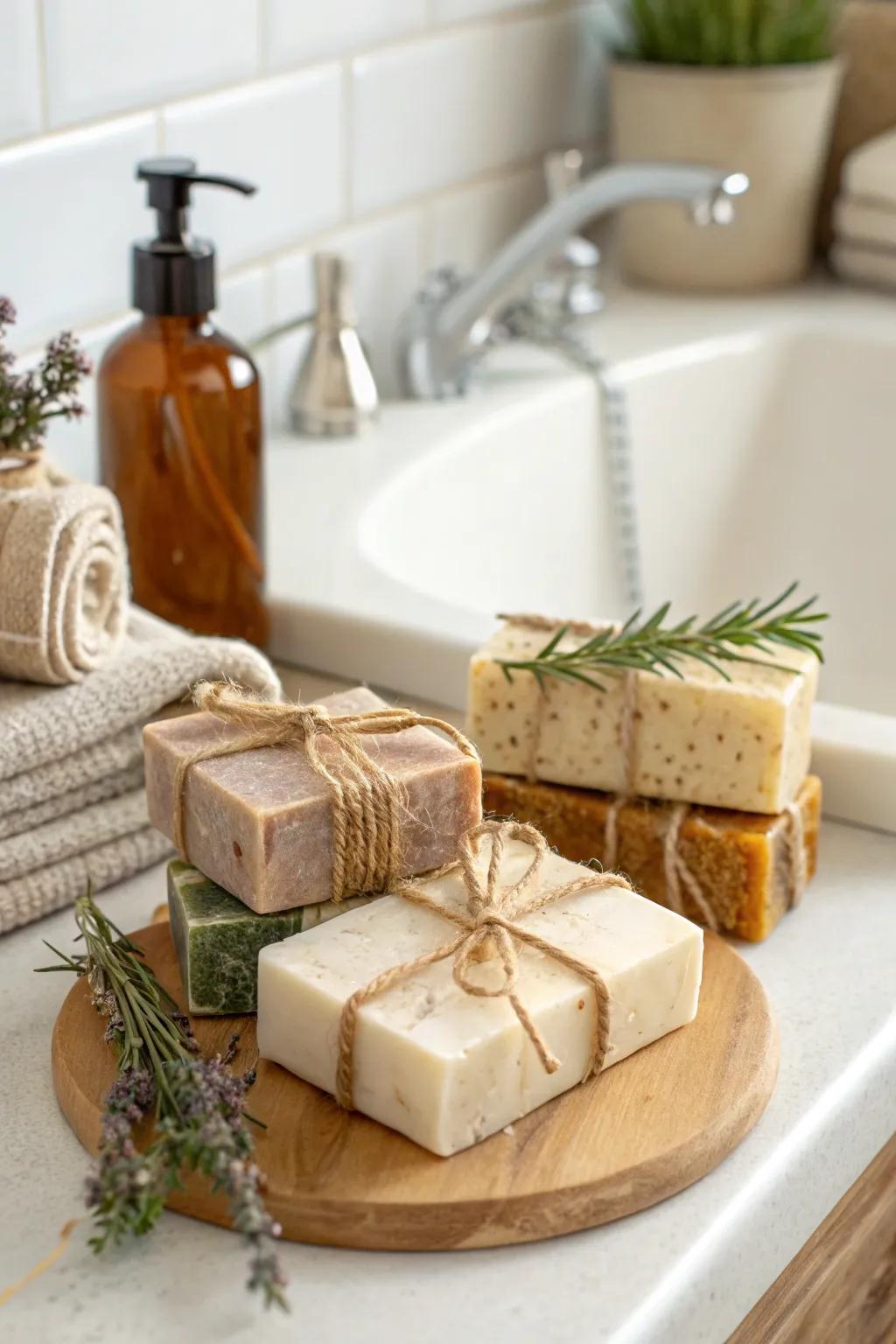 Add a touch of luxury with handmade soap bars.