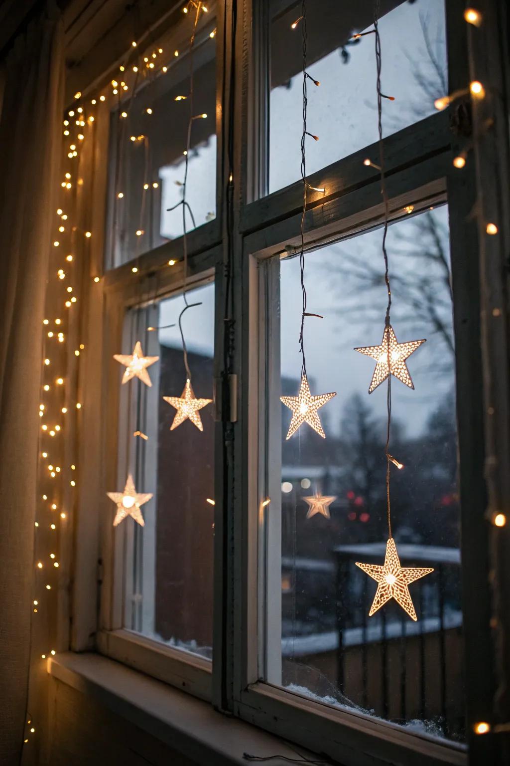 A magical starry night display in a window.