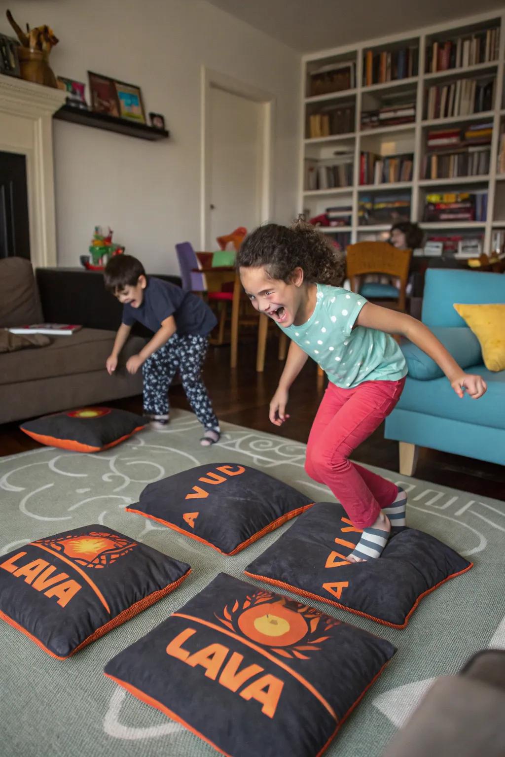 An exciting hot lava obstacle course indoors.