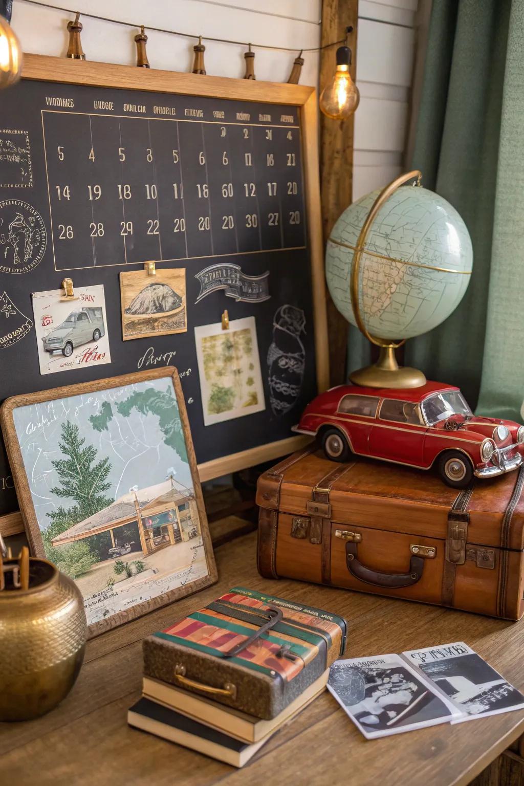 Set off on a nostalgic journey with a vintage travel-themed calendar.