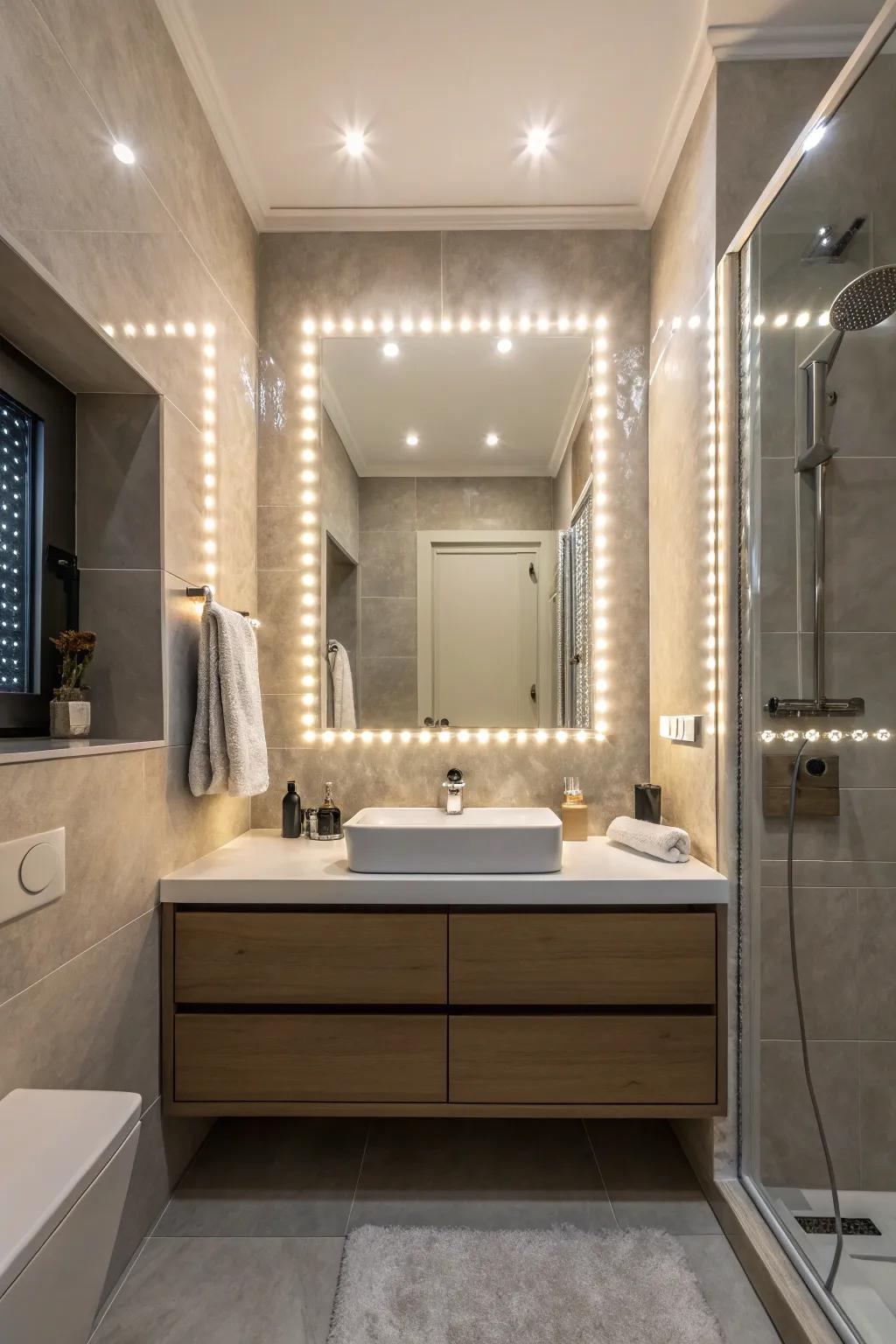 Add a touch of elegance to your bathroom with LED-framed mirrors.