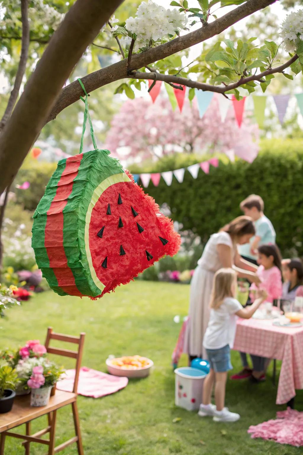 A refreshing fruit-themed pinata, perfect for a summer celebration.