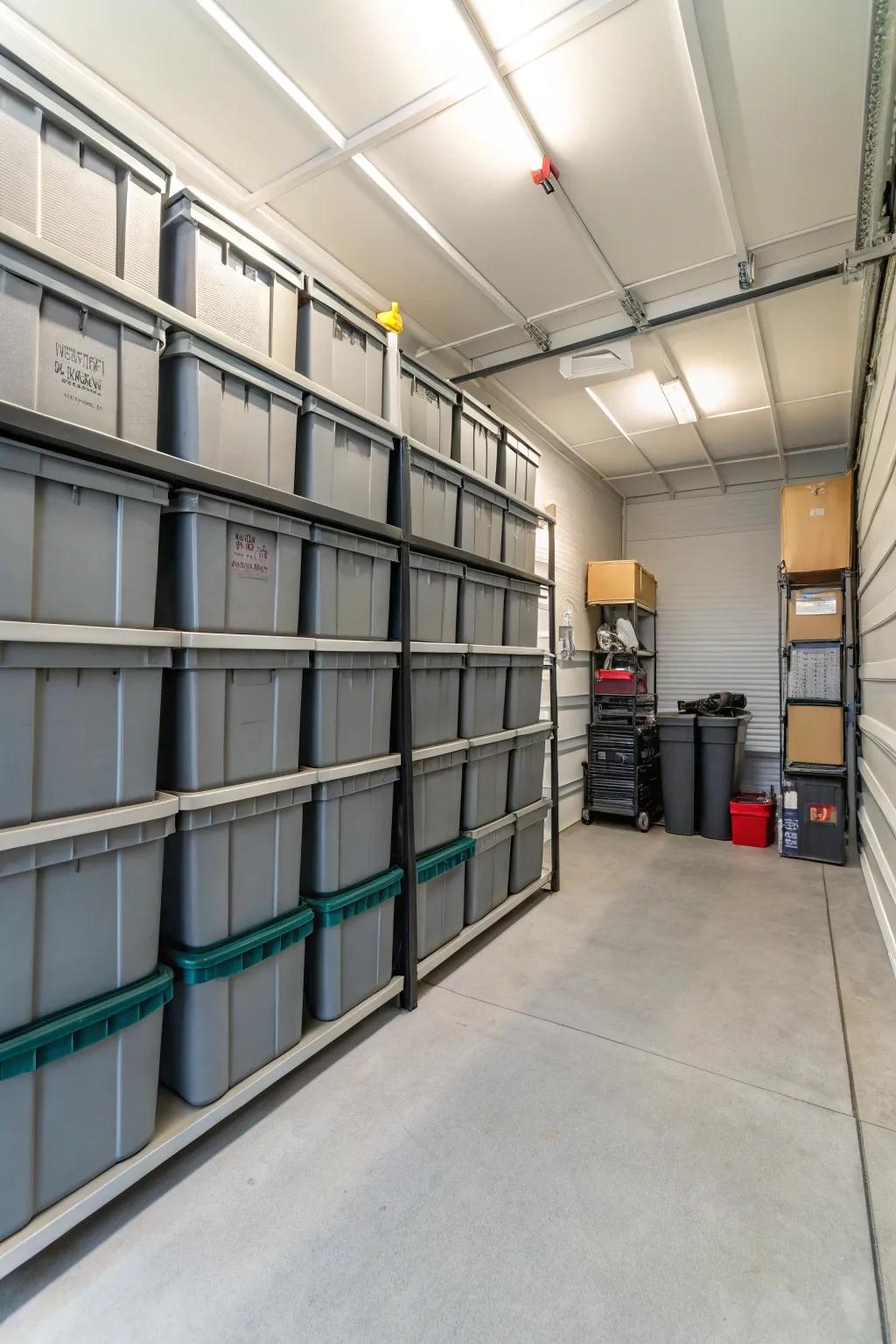 Stackable bins efficiently use vertical space while keeping items secure.