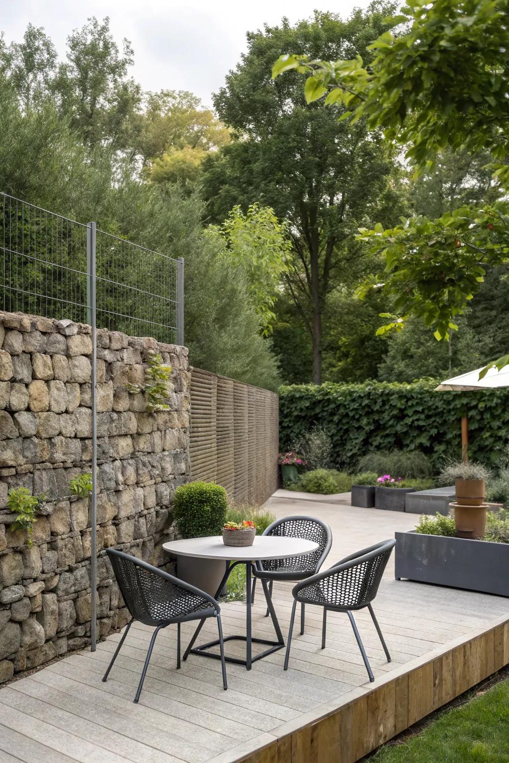 Gabion walls provide a stylish and durable privacy solution.