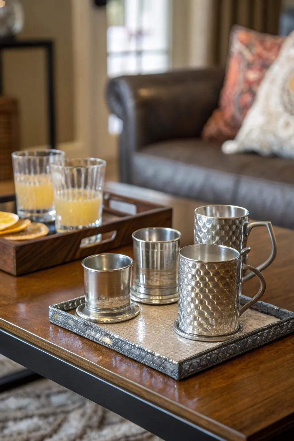 Custom pewter coasters are both stylish and functional.