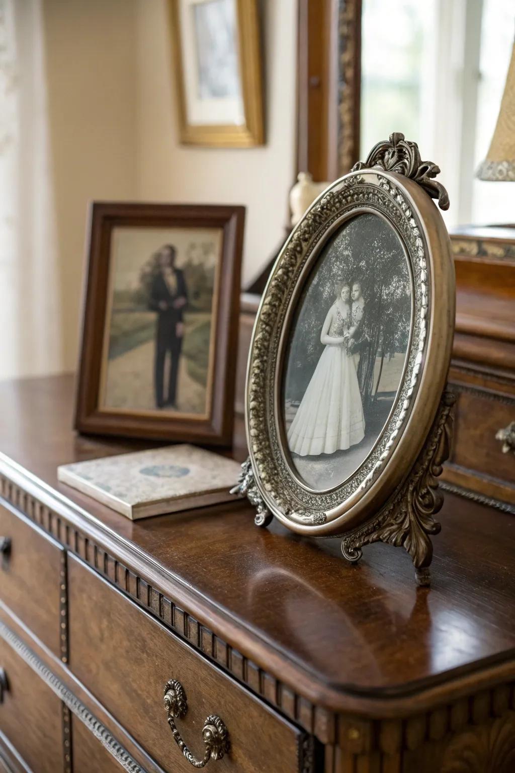 Add classic elegance to your decor with a vintage oval frame.