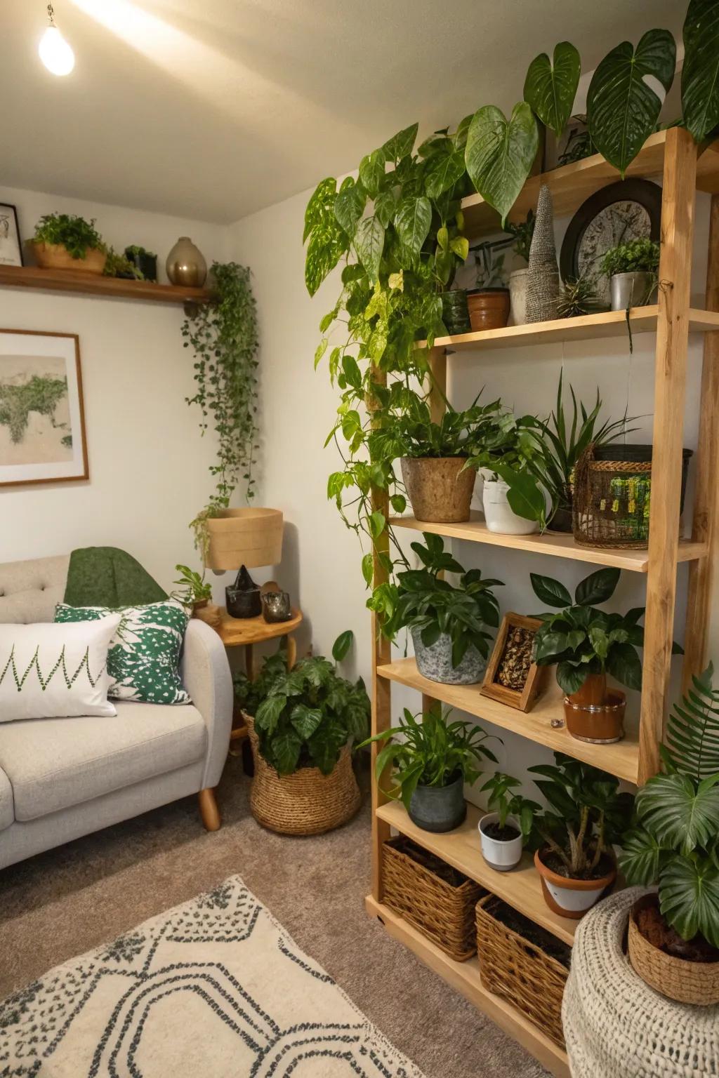 Indoor plants bring a fresh and lively atmosphere to your man cave.