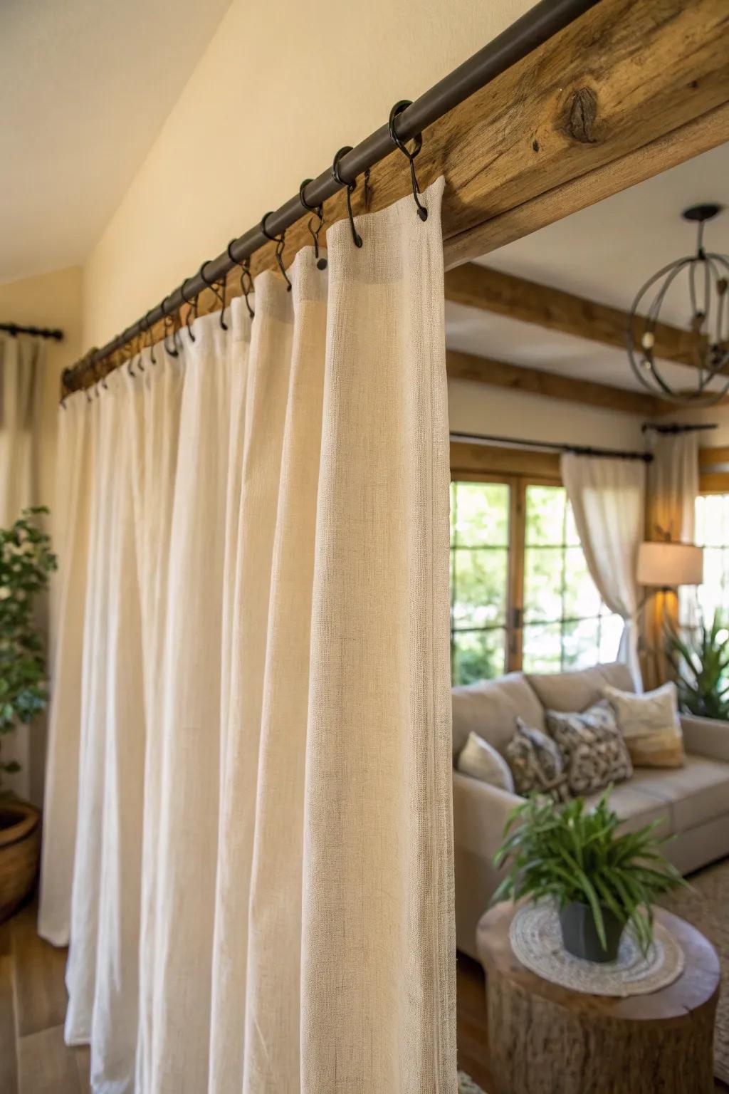 Introduce rustic charm with a DIY reclaimed wood curtain rod.