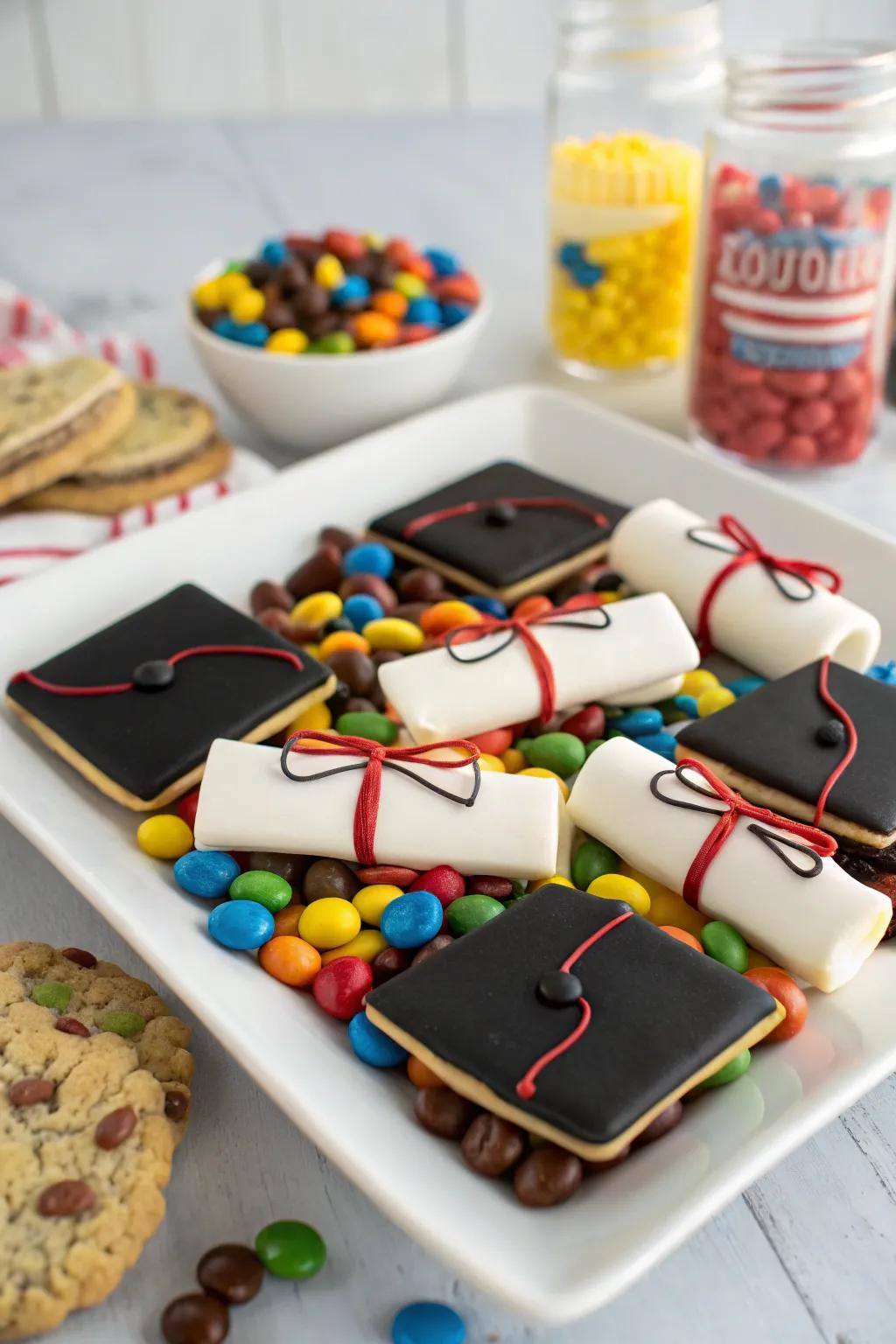 Delight guests with playful graduation-themed snacks.