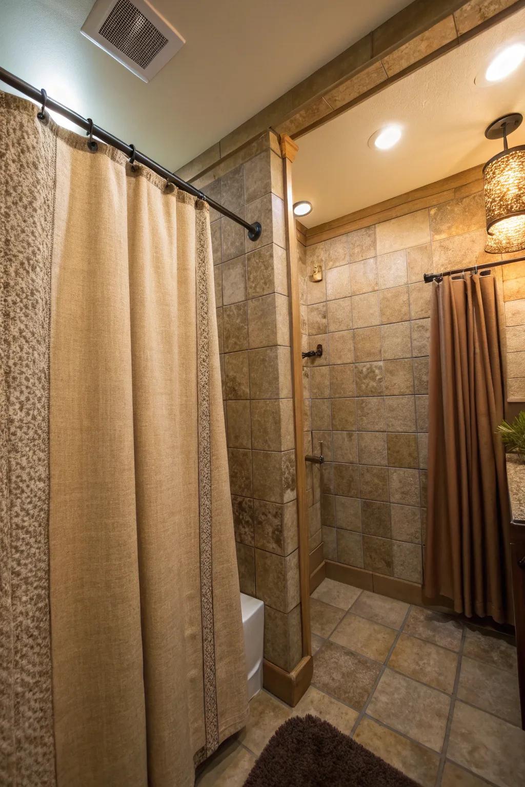 Fabric panels add softness and style to your shower walls.